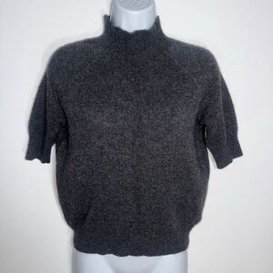 Saks Fifth Avenue Short Sleeve Sweater Women Medium Grey Cashmere Mock Neck